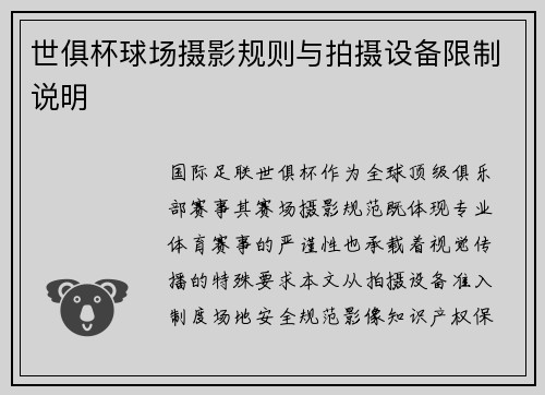 世俱杯球场摄影规则与拍摄设备限制说明